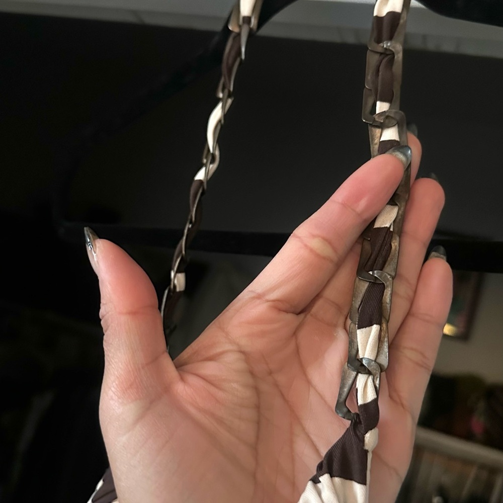 VINTAGE Y2K BCBGMaxazria Tiger Printed Mini Halter Dress Chain Neck Strap Mini-M - Picture 7 of 15